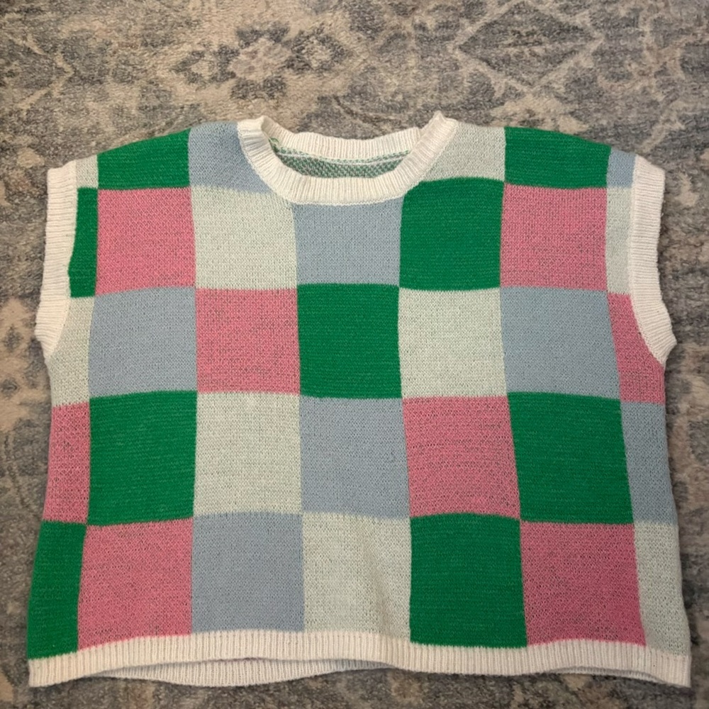 Colorful Checkered Sweater Top